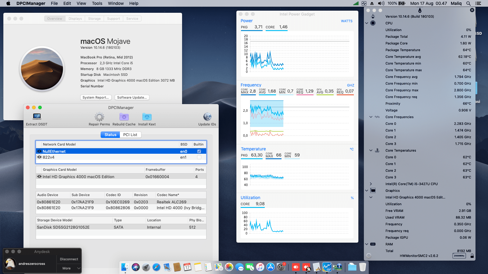 Success Hackintosh macOS Mojave 10.14.6 Build 18G103 at Lenovo ThinkPad X1 Carbon